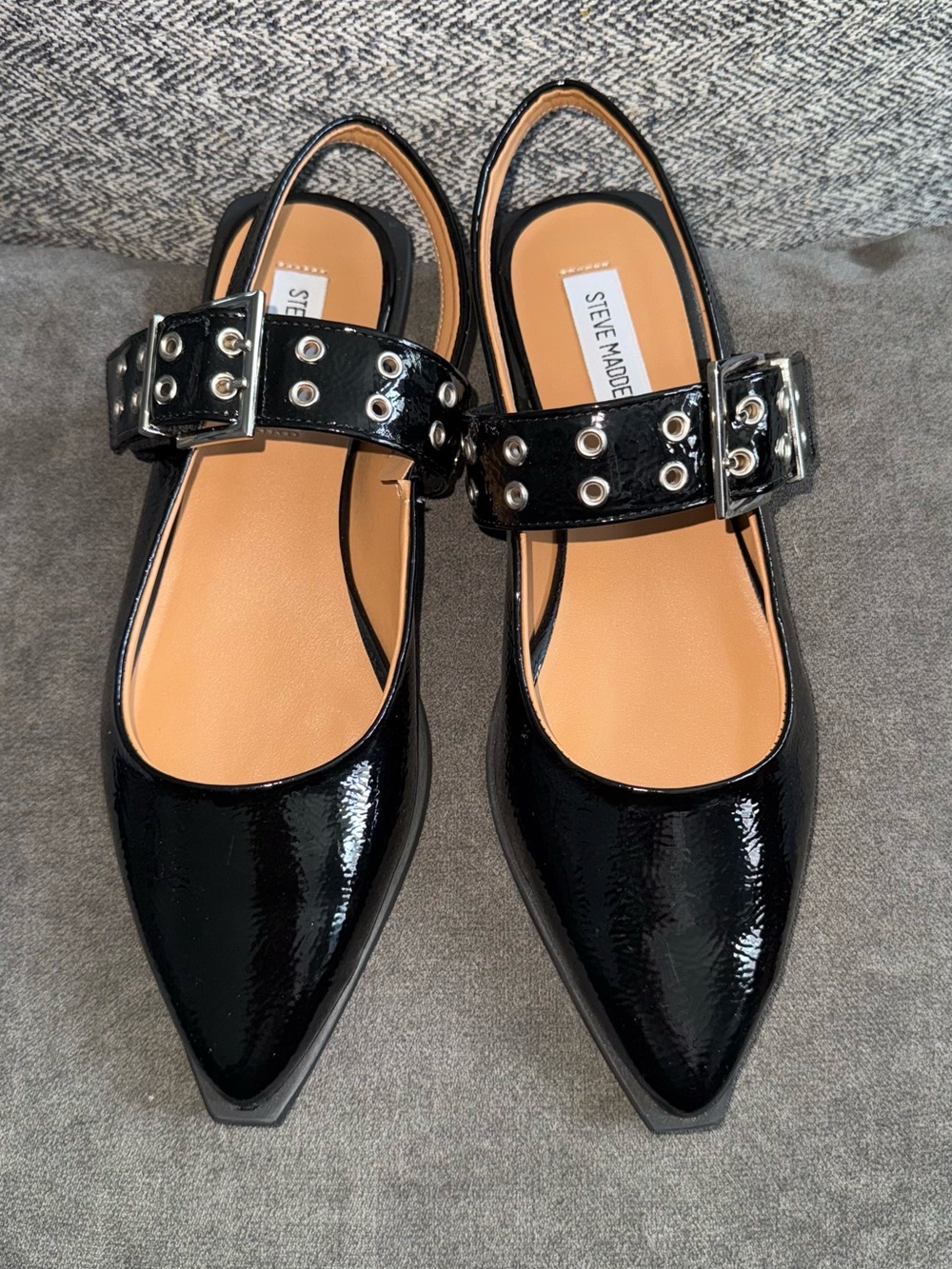 Steve Madden Black Patent Pointed Mary Jane Slingbacks